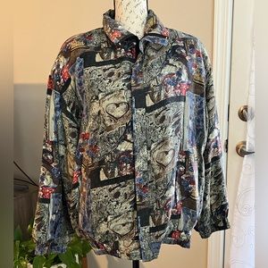 Vintage Fuda International Womens Silk Full Zip Jacket Large 80s 90s Art To Wear